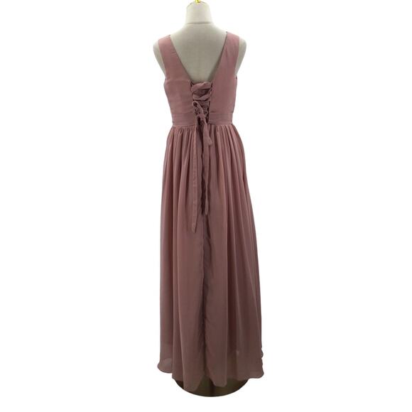 BRIDESMAID SZ 8 M Pink V-Neck Sleeveless Lace Up Hi-Low Maxi Dress NEW B126 - Picture 2 of 8